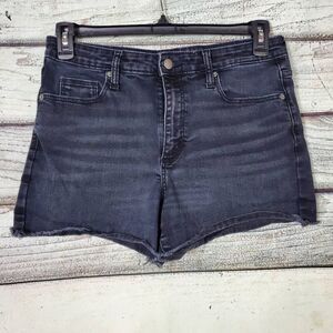 Universal Thread High Rise Midi Jean Shorts Women’s Size 12/31R Black Cutoff Raw